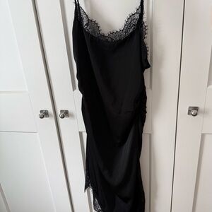 Elegant Black Lace Trim Slip Dress